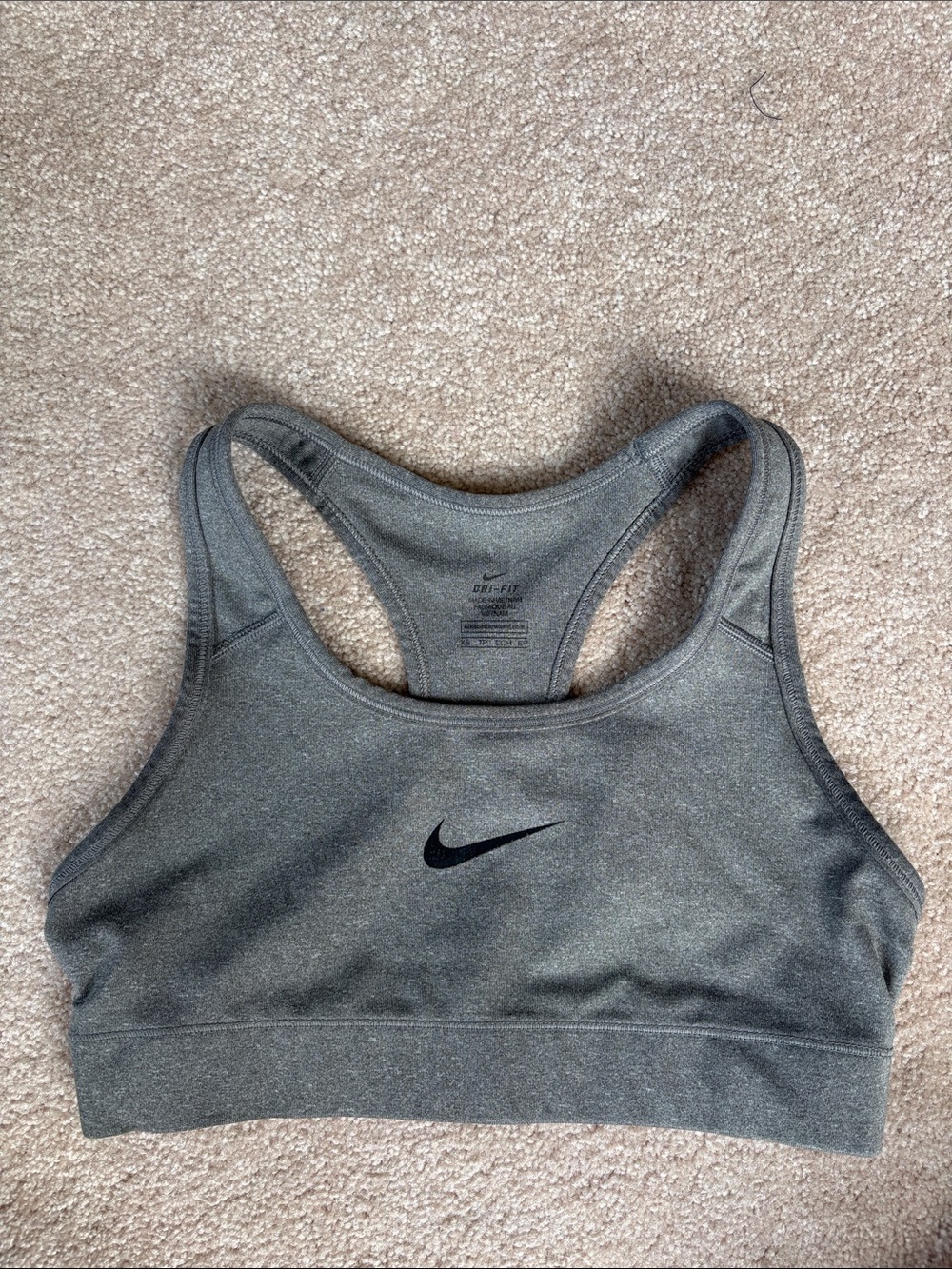 Nike Gray Racerback Dri-FIT Sports Bra with Black Swoosh